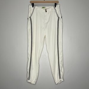 Anthropologie Womens Jogger Pants Small White Black Geometric Stitch Lyocell‎